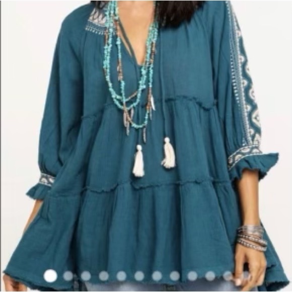 Free people Tunic teal/white Size S NWT. BIN F - Picture 4 of 15